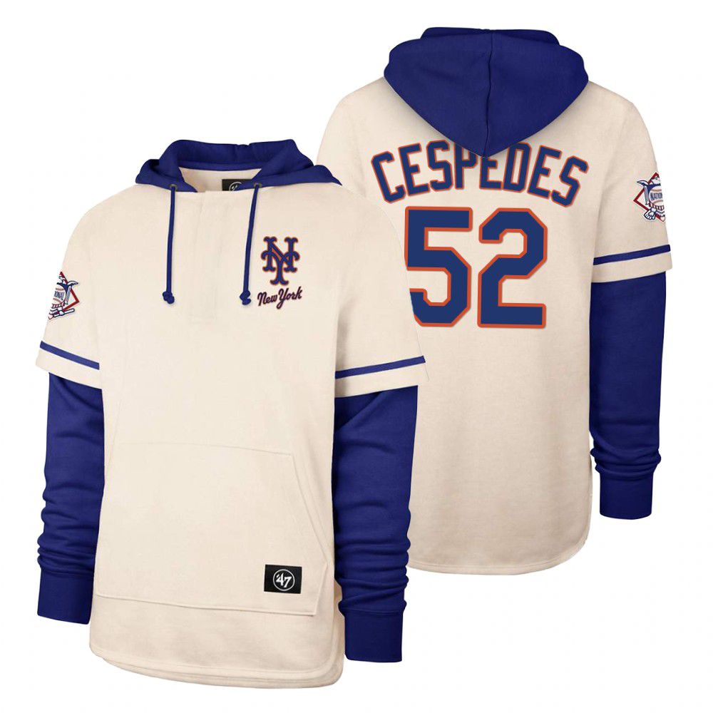Men New York Mets #52 Cespedes Cream 2021 Pullover Hoodie MLB Jersey